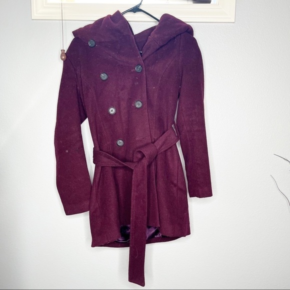 Banana Republic maroon purple button belted wool pea coat Small - Picture 1 of 8